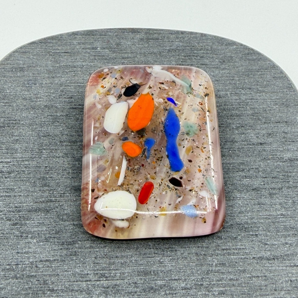 Multicolor Fused Glass Rectangle Brooch Pin Abstract Art Statement Handmade